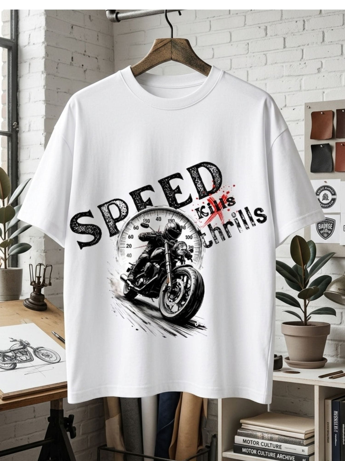 The "Speed Kills Thrills" Essential Tee DUnbond label