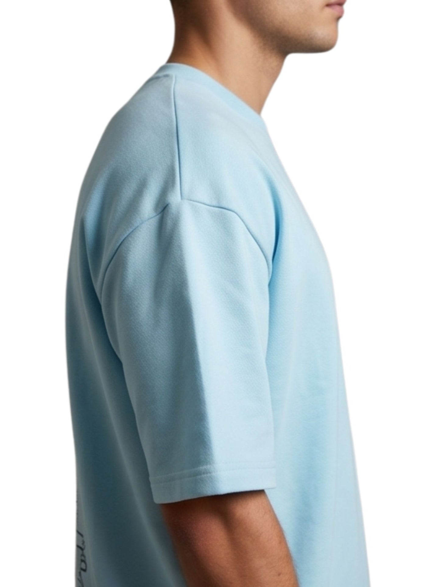 Dunbond label Beige and pastel blue Oversized T-Shirt// Typography BALANCED between Mind and Heart