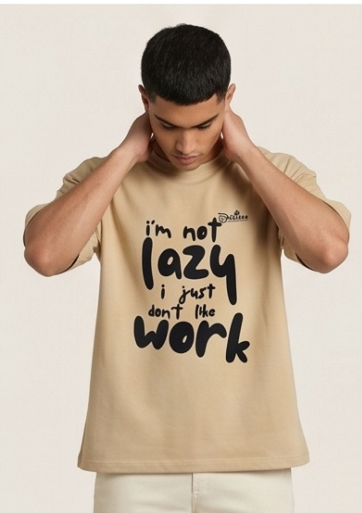 Dunbond label White Oversize T-Shirt//I am not lazy Typography
