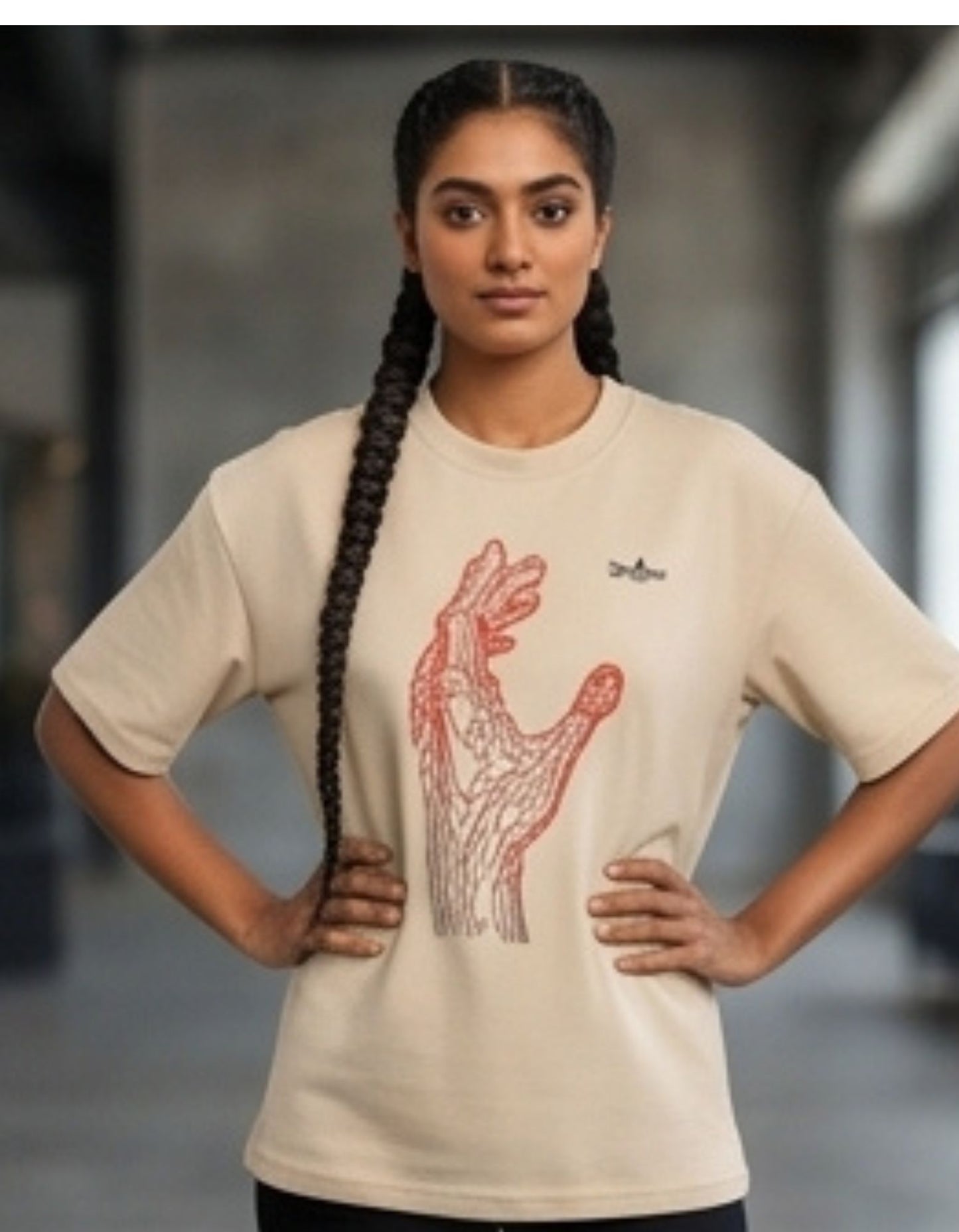 Dunbond label White Oversize T-Shirt// Front hand graphic