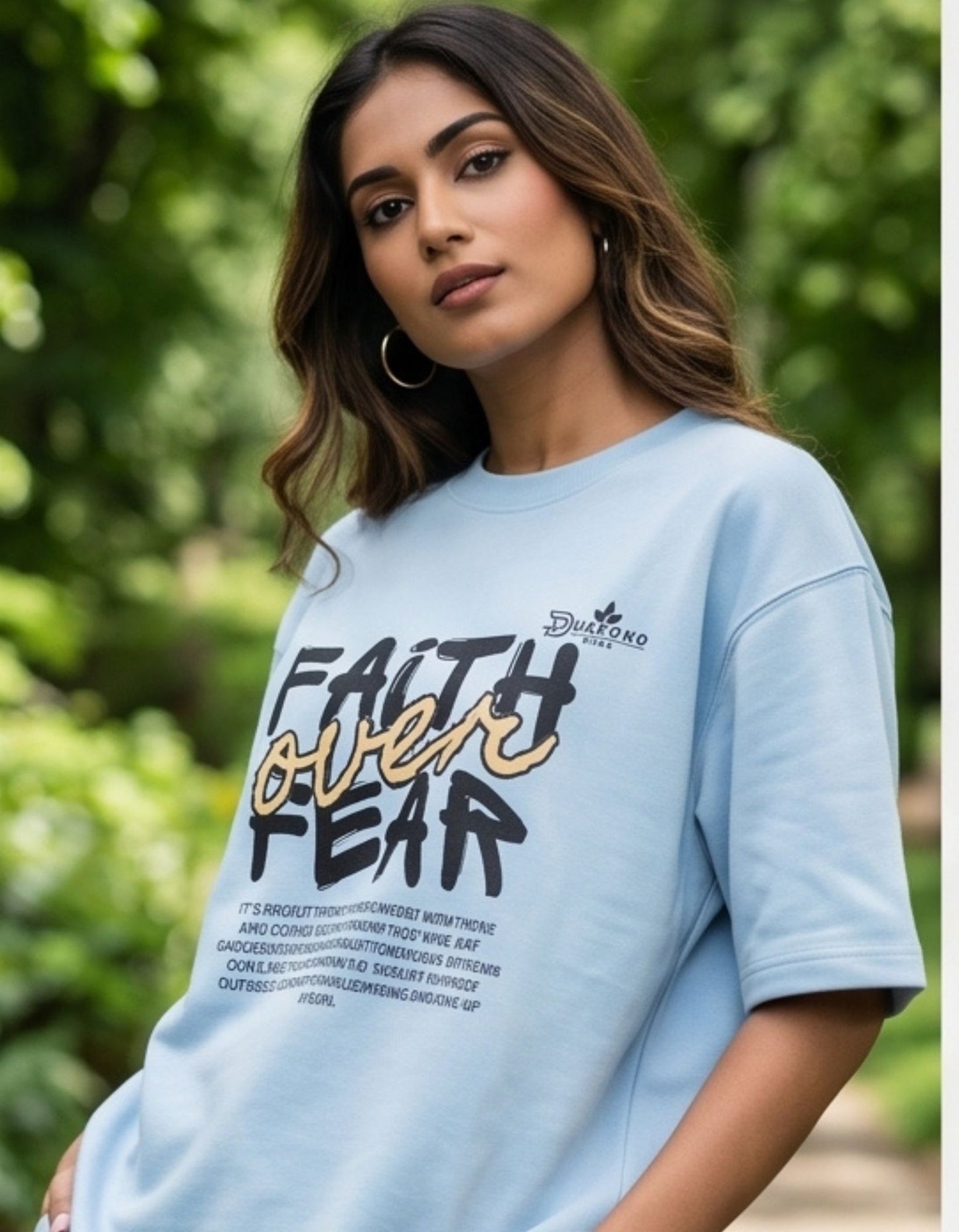 Dunbond label Black and white Oversize T-Shirt // Faith over Fear typography