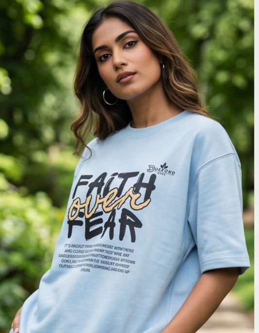Dunbond label Black and white Oversize T-Shirt // Faith over Fear typography