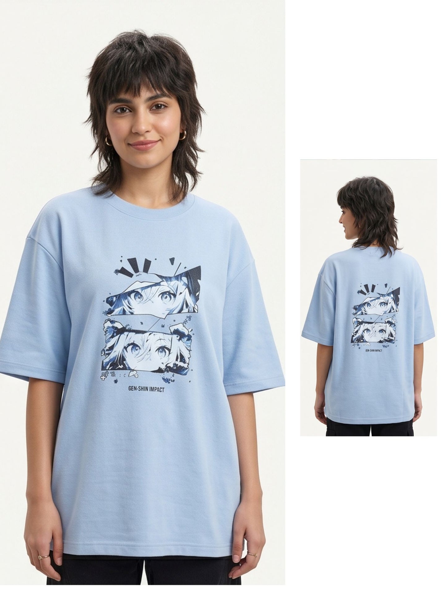 Dunbond label Oversize Black French terry Cotton T-Shirt// Front and back graphic Print