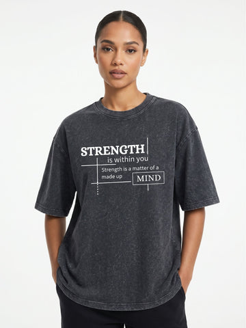 Strength Within Oversized Graphic T-Shirt – Charcoal Acid Wash