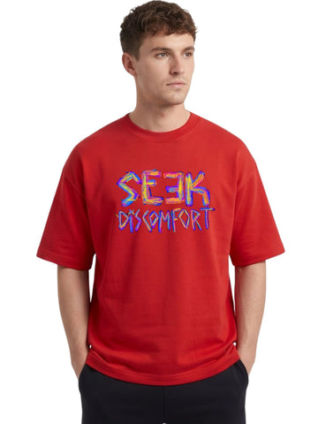 Dunbond Label "SEEK DISKOMFORT" Graphic Oversized French Terry T-Shirt for mens