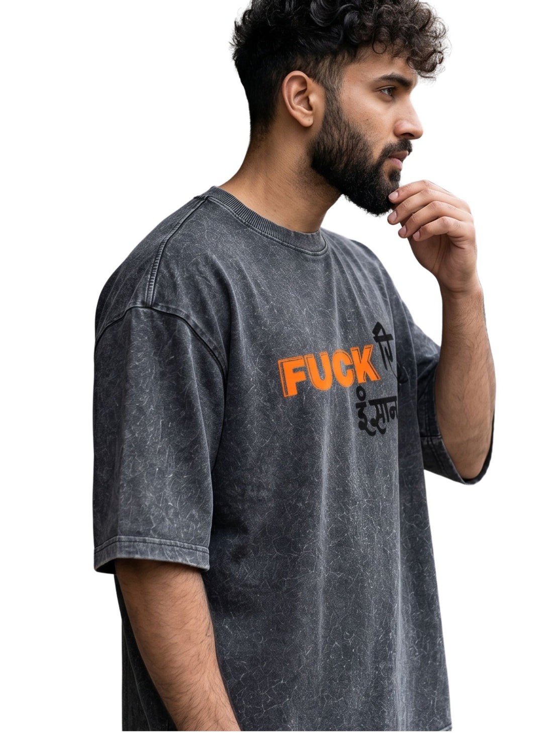 Dunbond Label "Fuck Insan" Graphic Acid Washed Oversized T-Shirt for Men