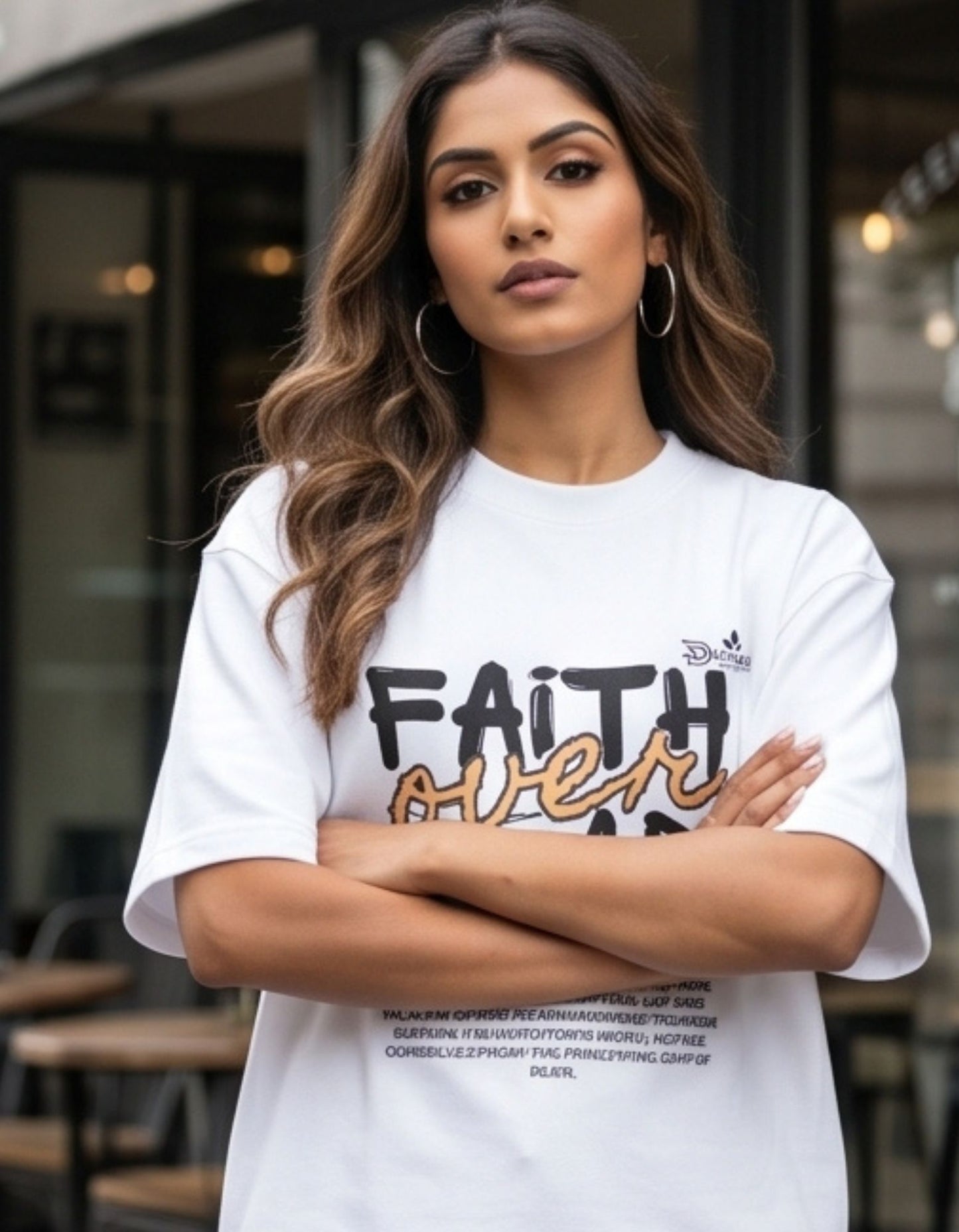 Dunbond label Black and white Oversize T-Shirt // Faith over Fear typography