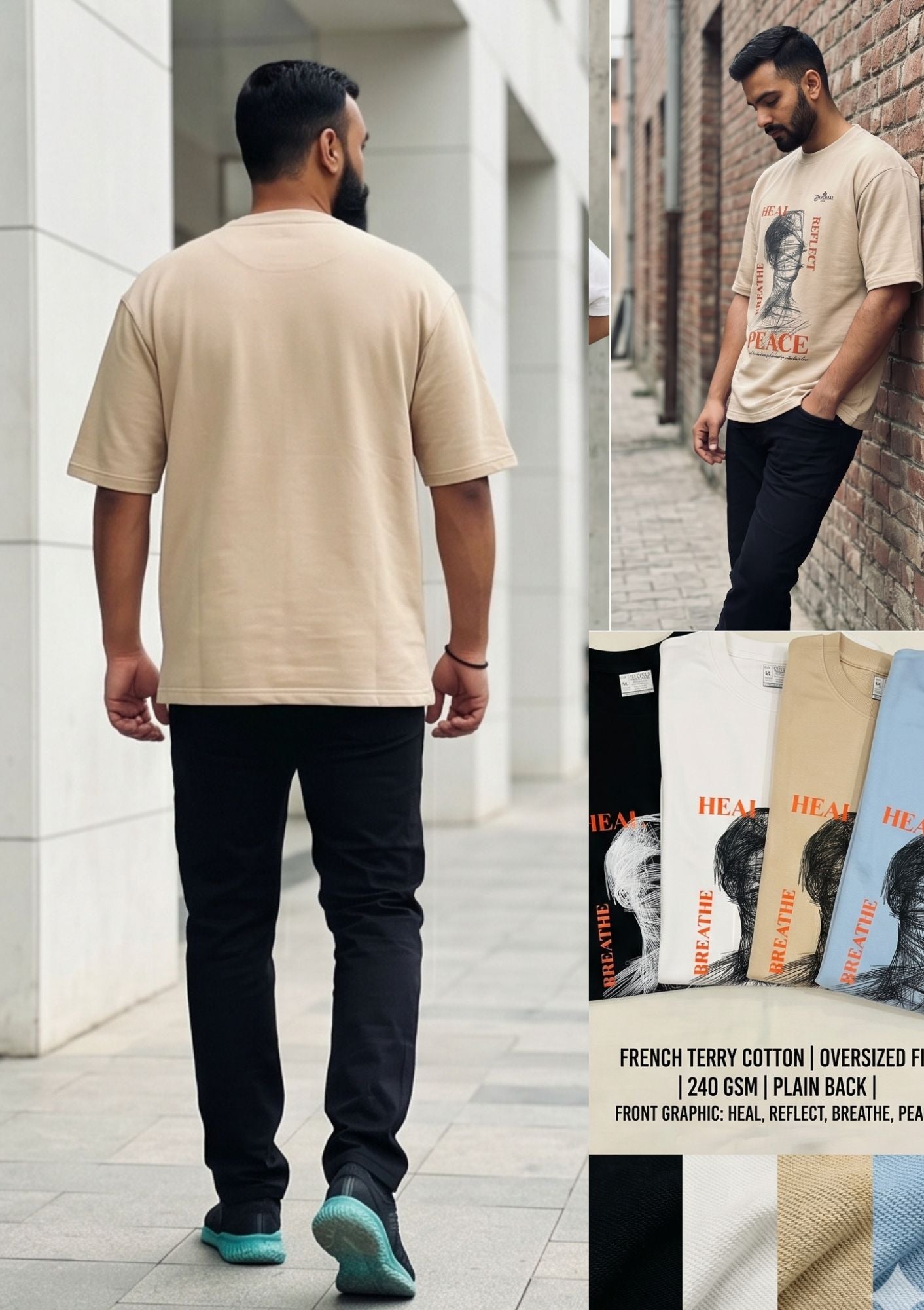 Dunbond label Black frnch terry cotton T-Shirt// Heal & peace Graphic