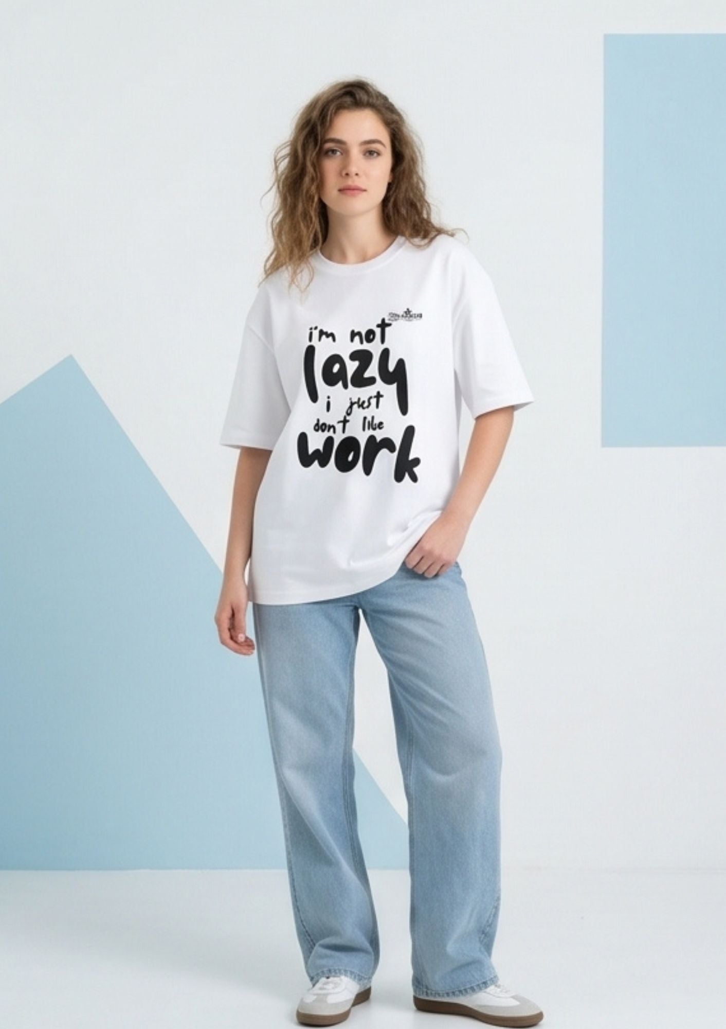 Dunbond label White Oversize T-Shirt//I am not lazy Typography