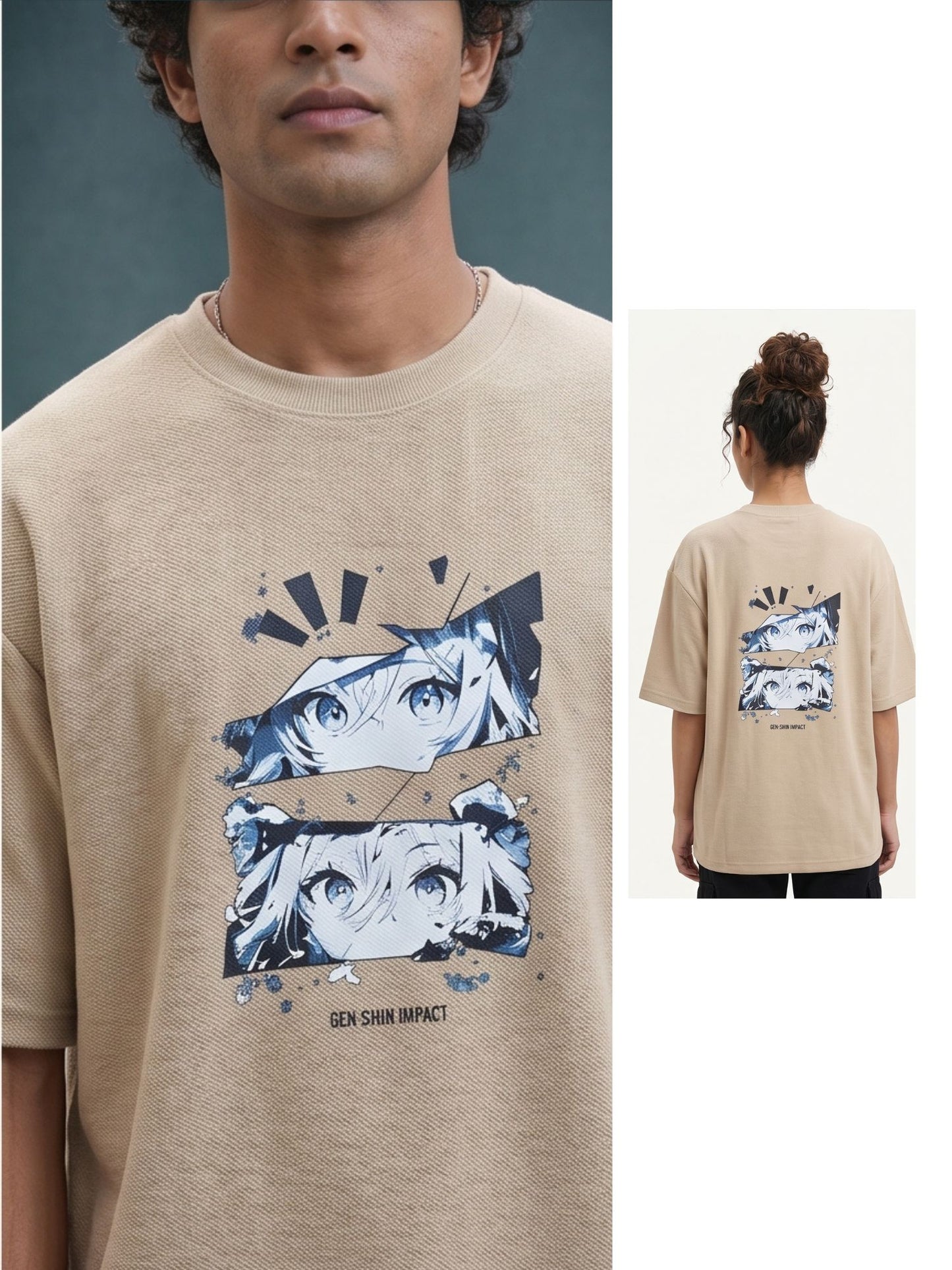 Dunbond label Oversize Black French terry Cotton T-Shirt// Front and back graphic Print