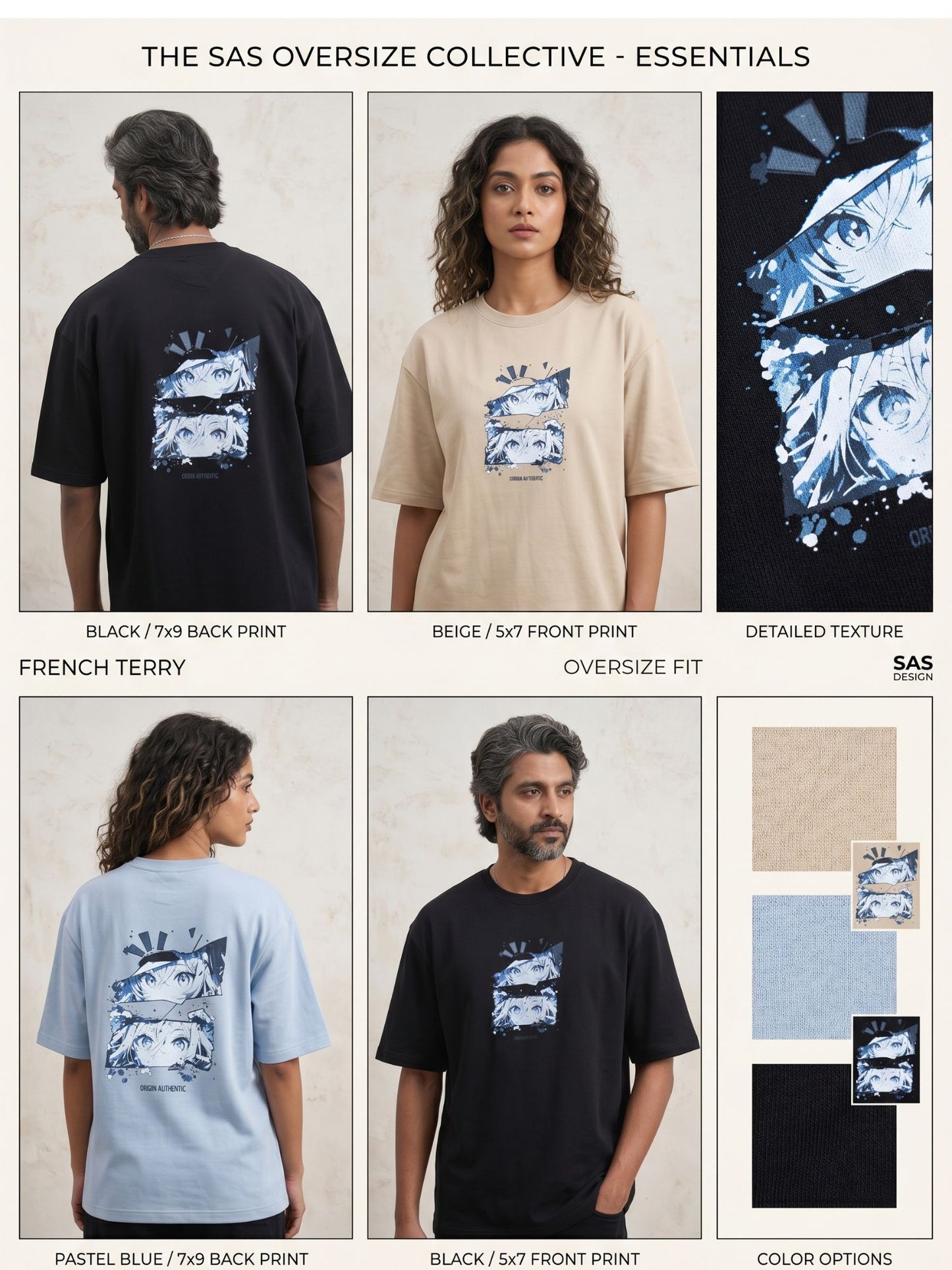 Dunbond label Oversize Black French terry Cotton T-Shirt// Front and back graphic Print