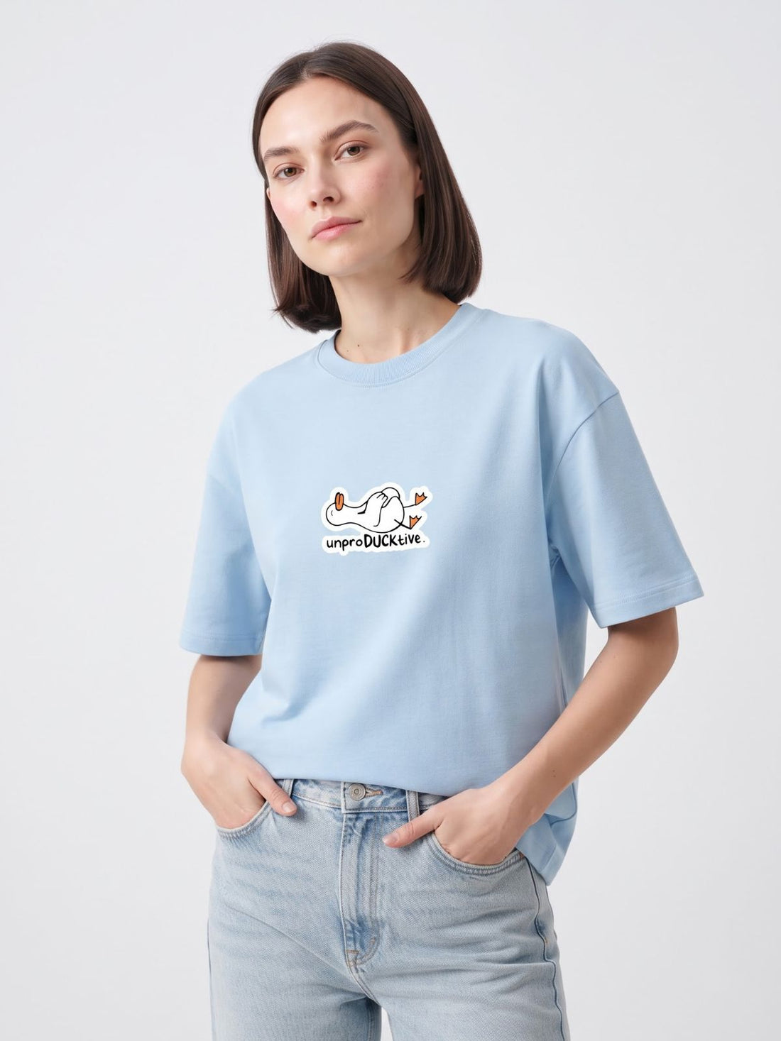 Dunbond Label "unproDUCKtive" Graphic Oversized French Terry T-Shirt    for Females