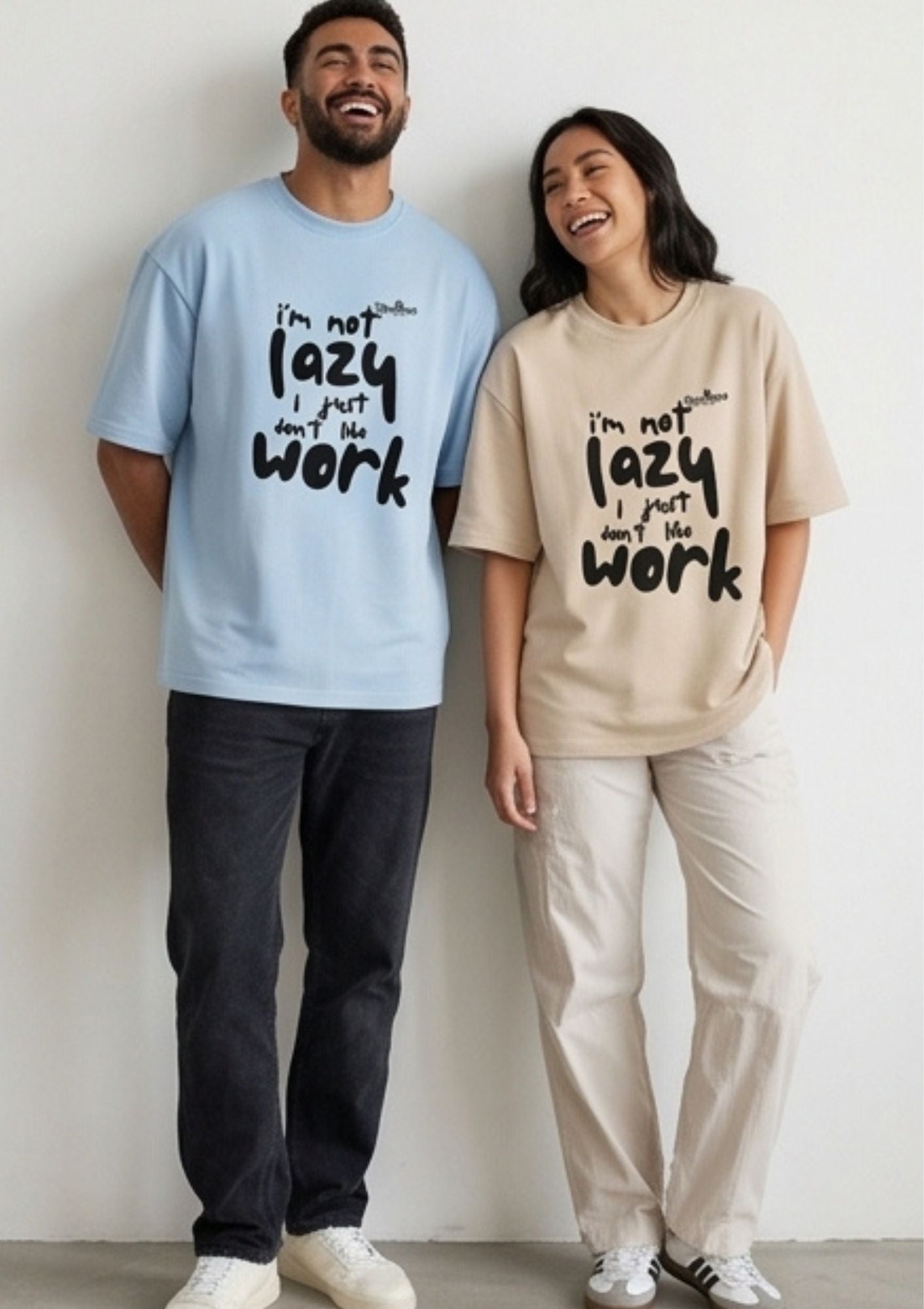 Dunbond label White Oversize T-Shirt//I am not lazy Typography