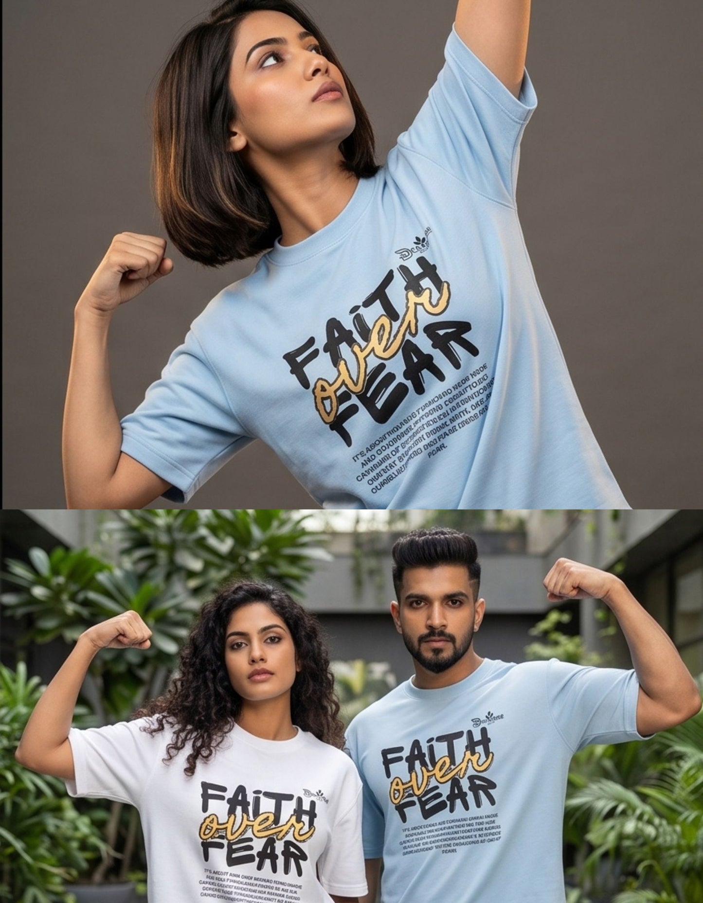 Dunbond label Black and white Oversize T-Shirt // Faith over Fear typography