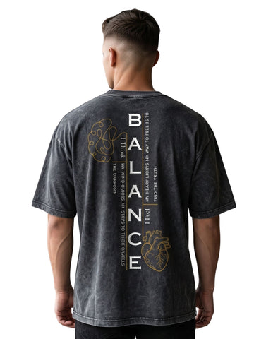 Dunbond Label "Balance" Graphic Acid Washed Oversized T-Shirt for Men
