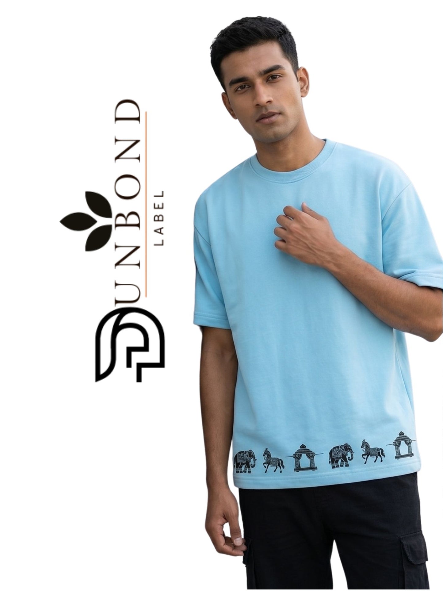 Dunbond label White Oversize T-Shirt // Hathi, Ghoda and palki
