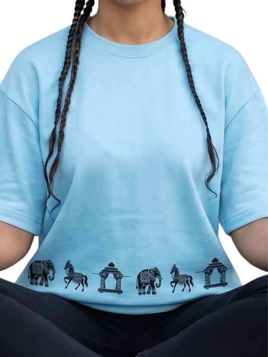 Dunbond label White Oversize T-Shirt // Hathi, Ghoda and palki