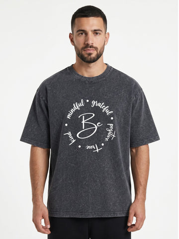 Dunbond Label "Be Mindful" Graphic Acid Washed Oversized T-Shirt for Men