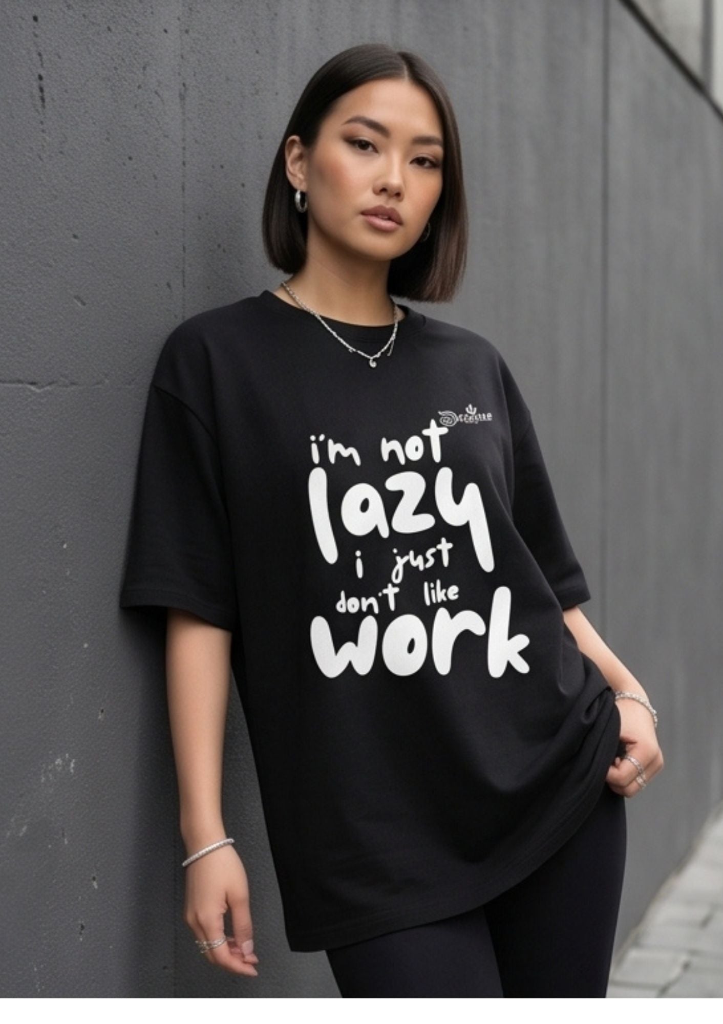 Dunbond label White Oversize T-Shirt//I am not lazy Typography