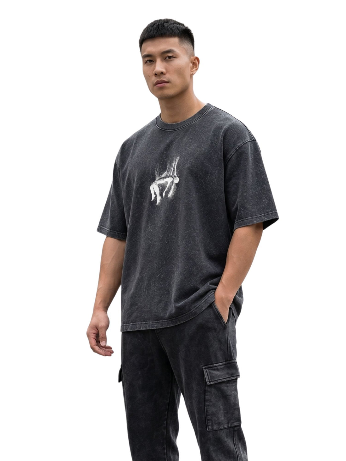 Dunbond Label Minimalist Graphic Acid Washed Oversized T-Shirt for Men