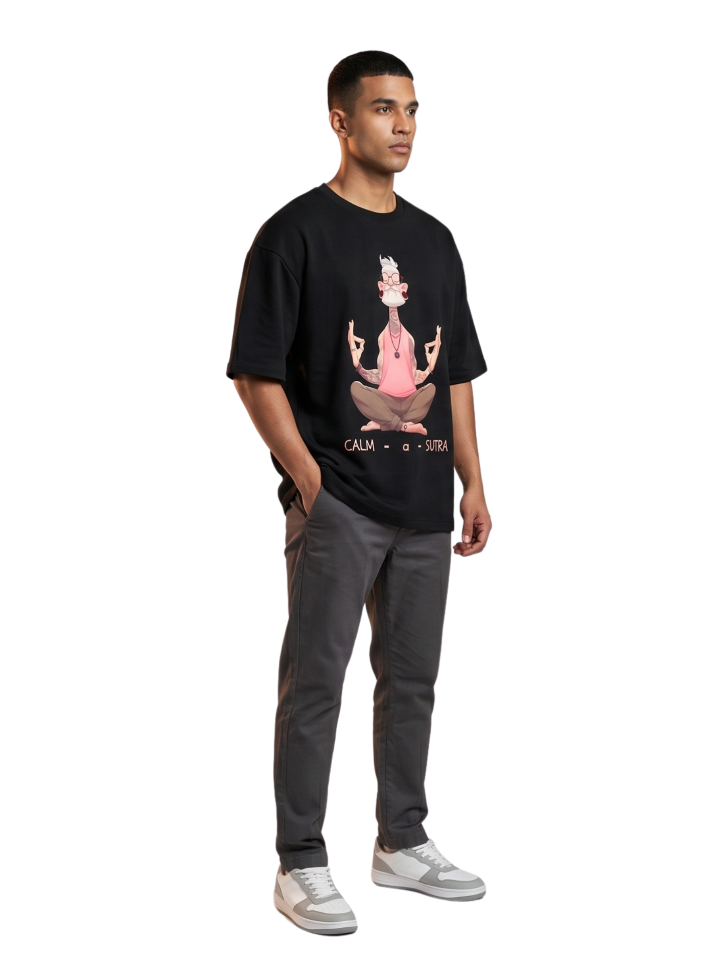 Dunbond label  White & Black calm-a-sutra an Oversized tee