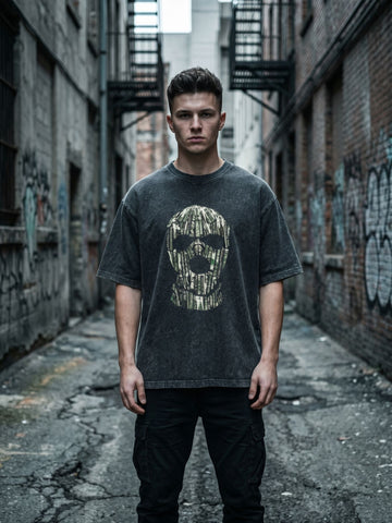 Dunbond Label "Born Broke Die Rich" Acid Washed Oversized T-Shirt Men