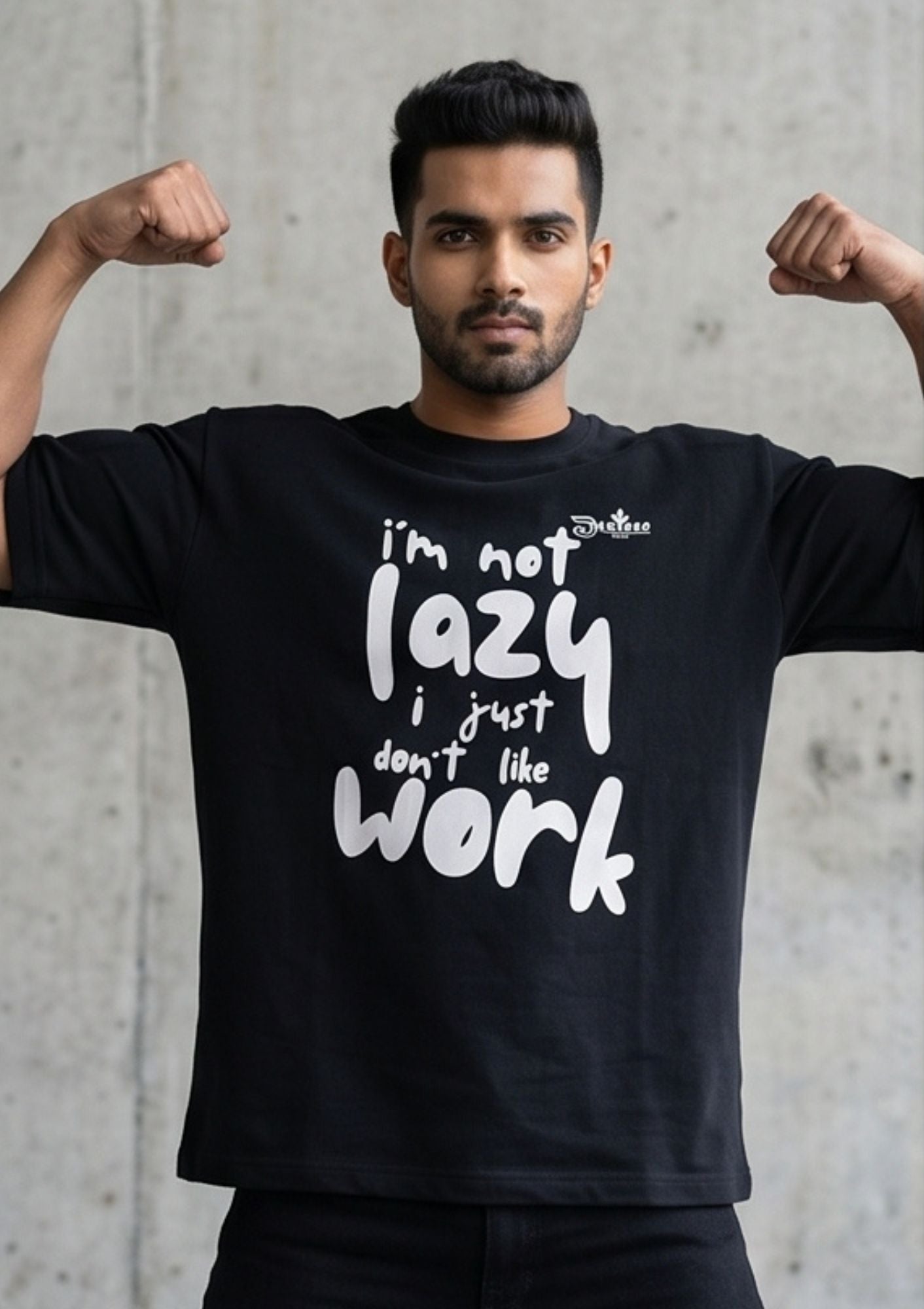 Dunbond label White Oversize T-Shirt//I am not lazy Typography