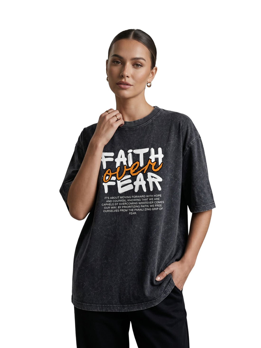 Dunbond Label "Faith Over Fear" Graphic Acid Washed Oversized T-Shirt UNisex