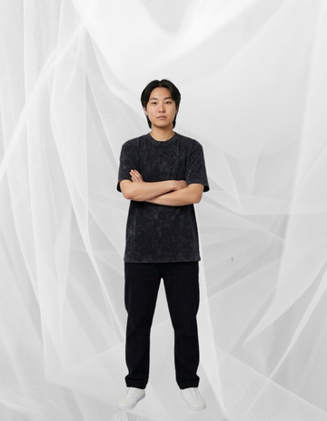French terry Acid wash black plain T-Shirt