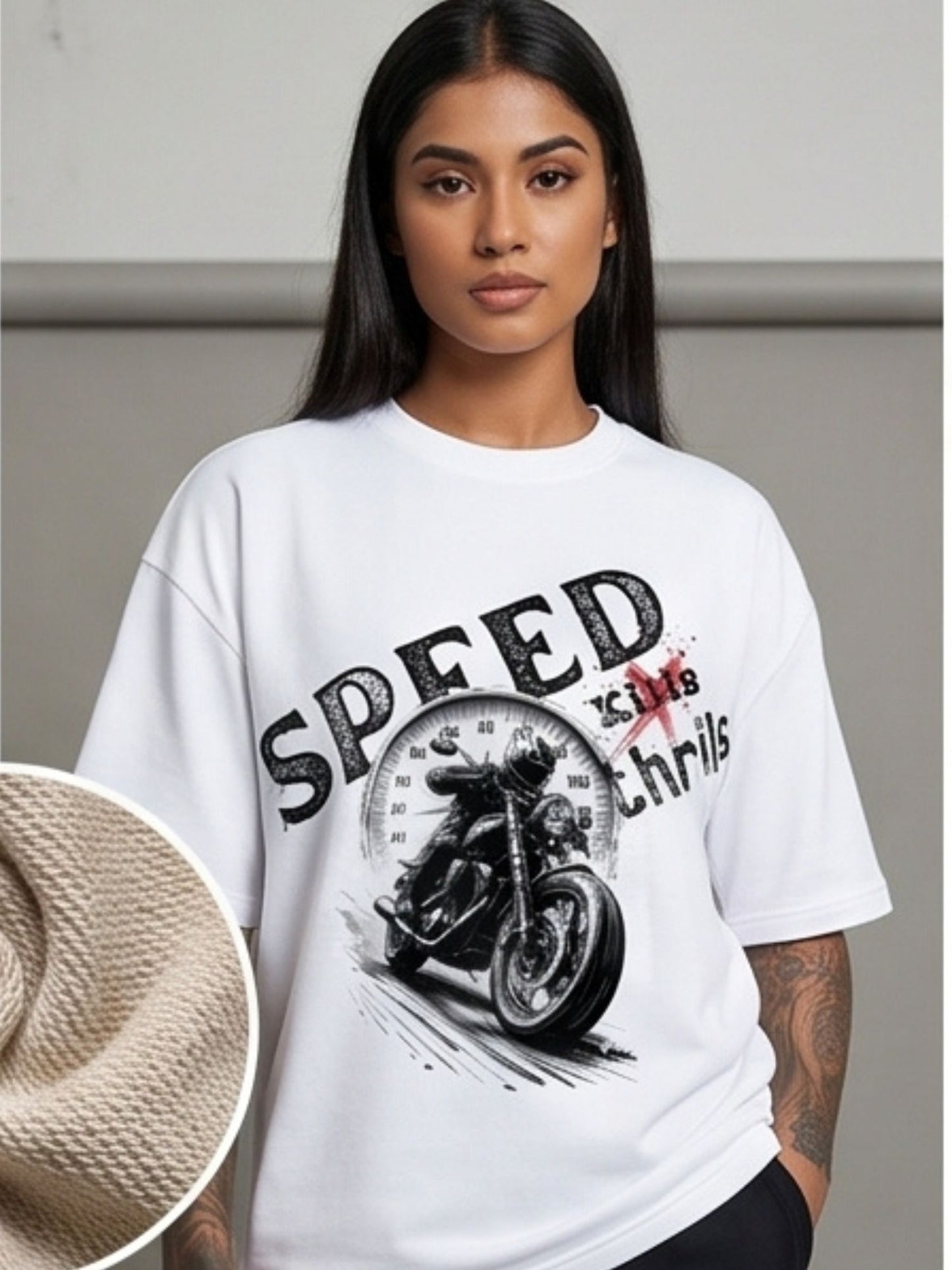 Dunbond label White OVersize T-Shirt Speed Kills Thrills