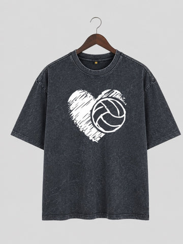 Volley Heart Oversized Acid Wash T-Shirt