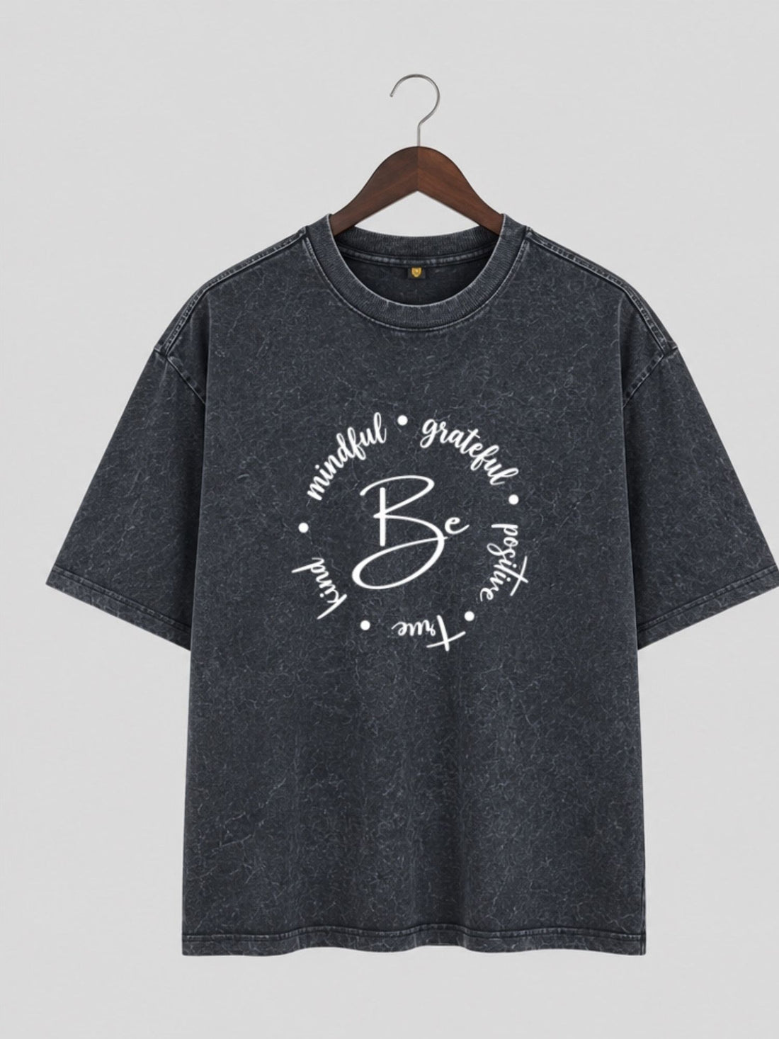 Dunbond Label "Be Mindful" Graphic Acid Washed Oversized T-Shirt for Women