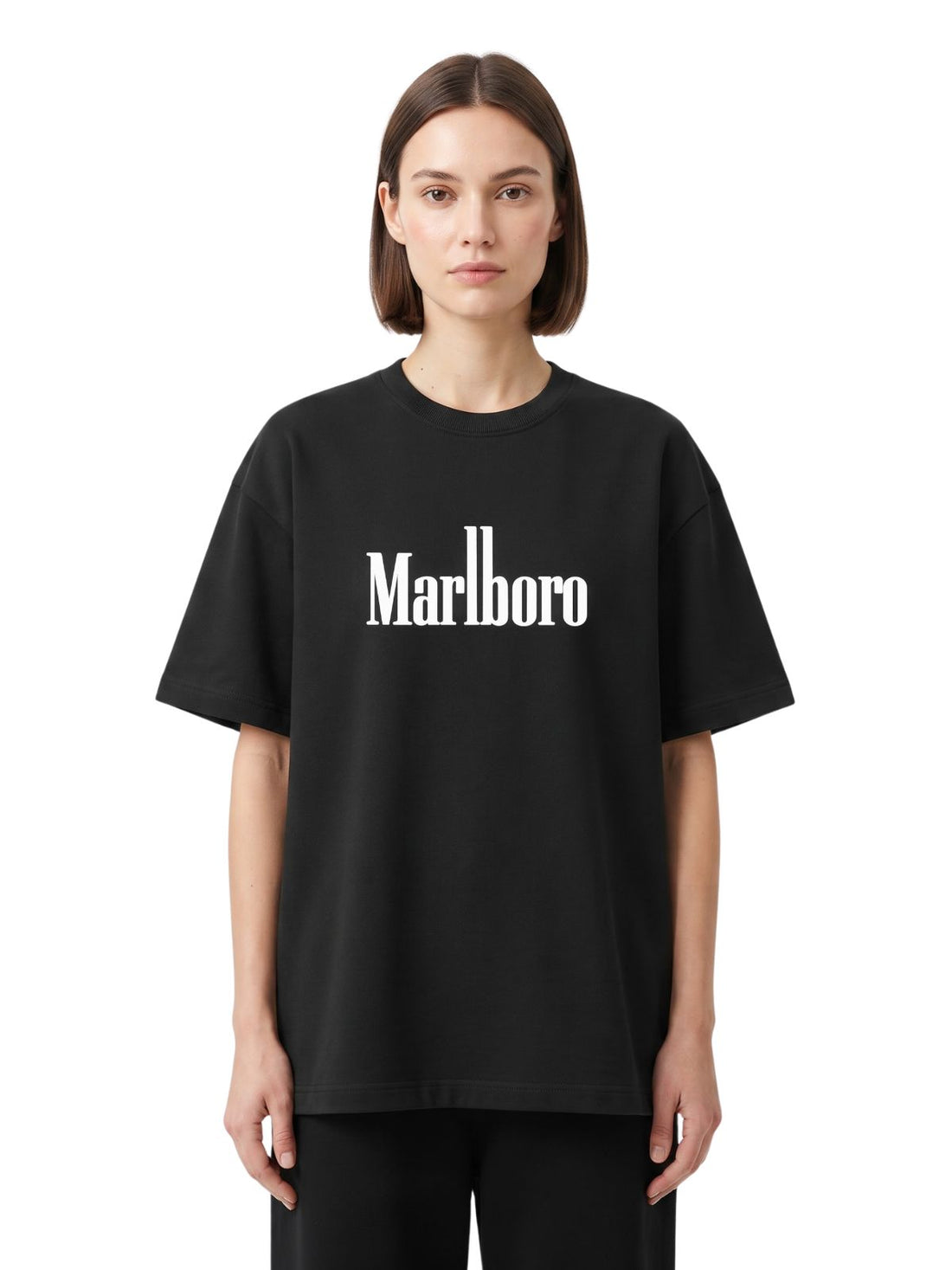 Dunbond Label Vintage MARLBORO Serif Oversized French Terry T-Shirt For Females