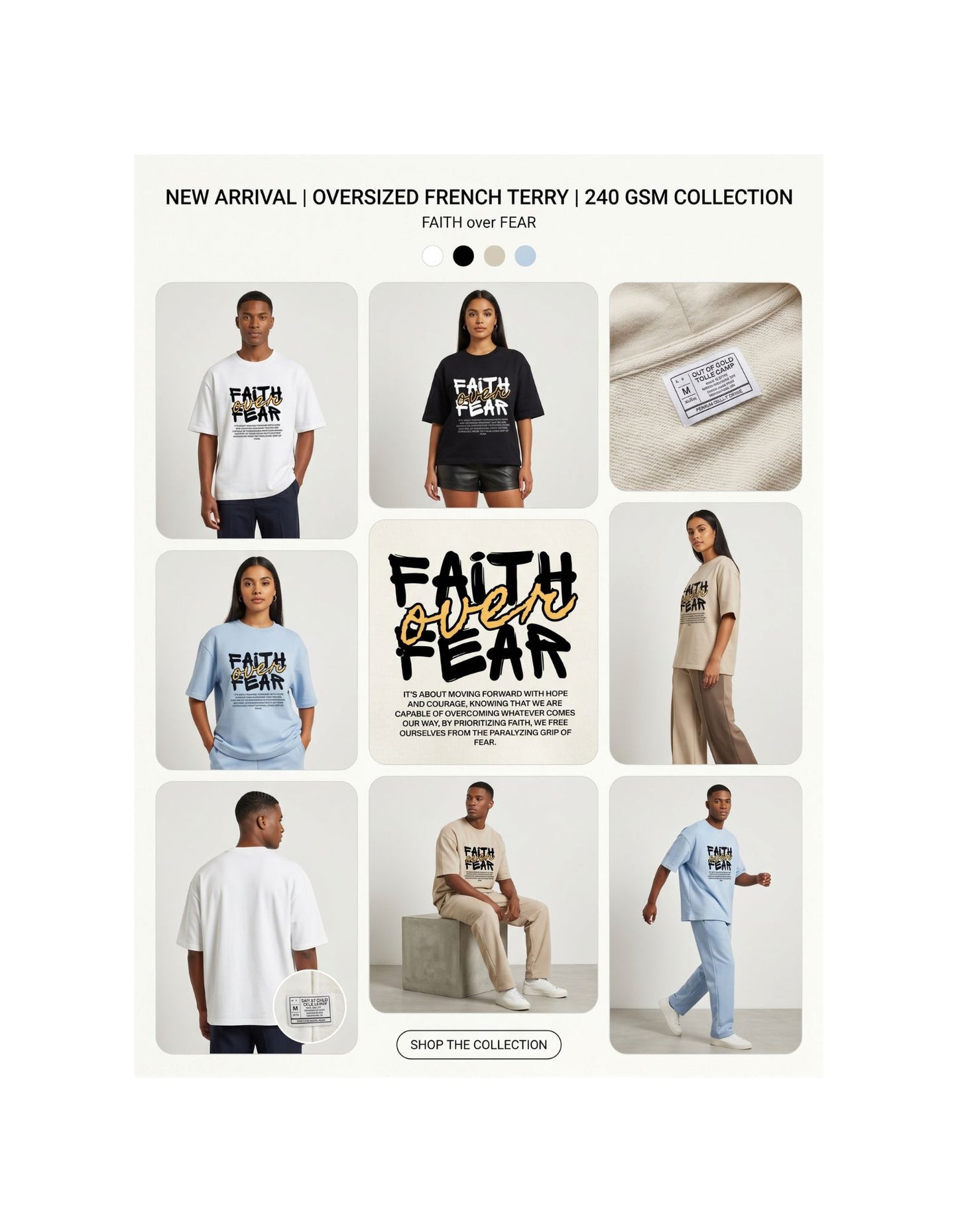 Dunbond label Black and white Oversize T-Shirt // Faith over Fear typography