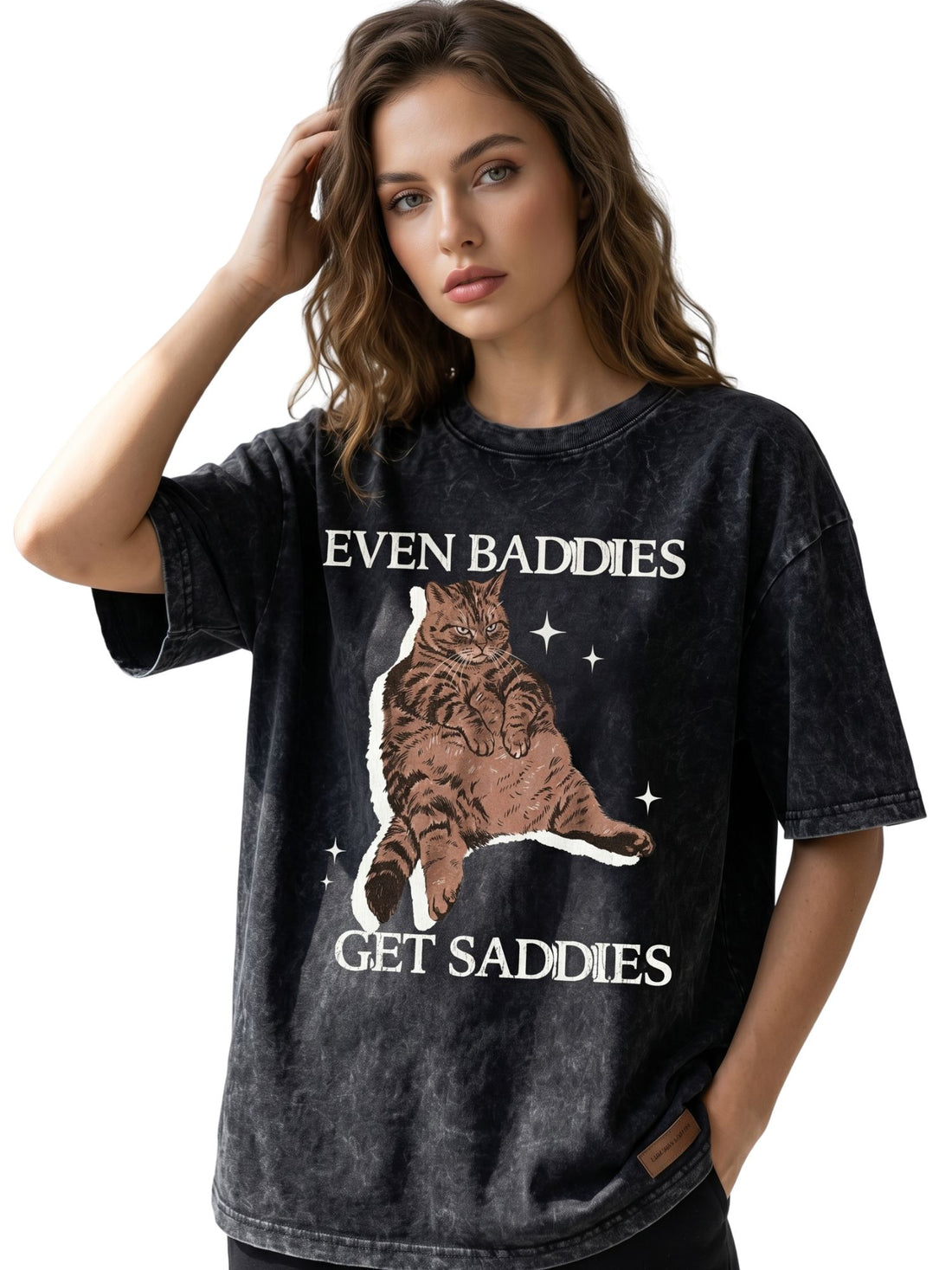 Dunbond Label "Even Baddies Get Saddies" Acid Washed Oversized T-Shirt For Female