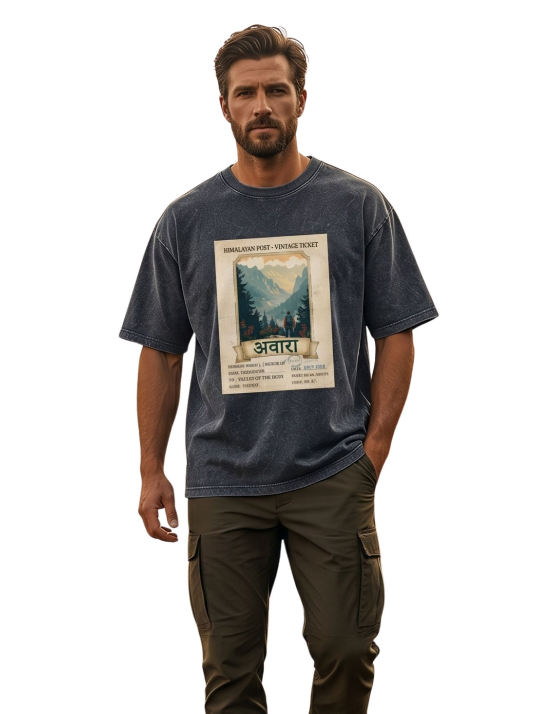 Dunbond Label "Awara" Himalayan Vintage Poster Acid Washed T-Shirt Unisex