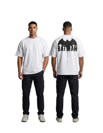 Oversize white T-Shirt/ french terry cotton/ Bat graphic