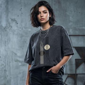 Urban Eclipse – Minimalist Abstract Oversized T-Shirt (Women)