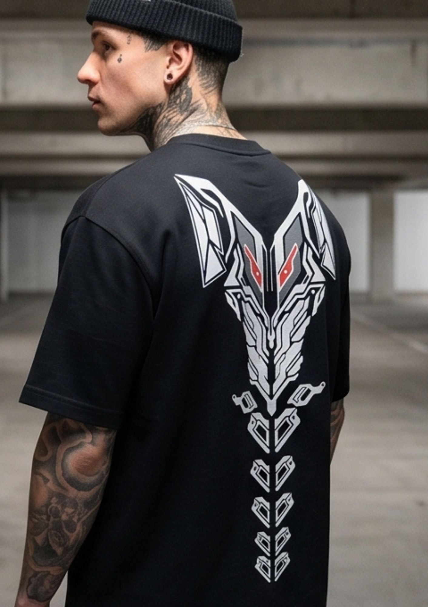 Dunbond label oversize French terry cotton Black T-Shirt/ Back Transformer Printed