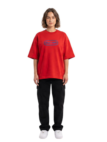 D'unbond Label Dur Reh Graphic Printed Oversized Tee for Women–  Red