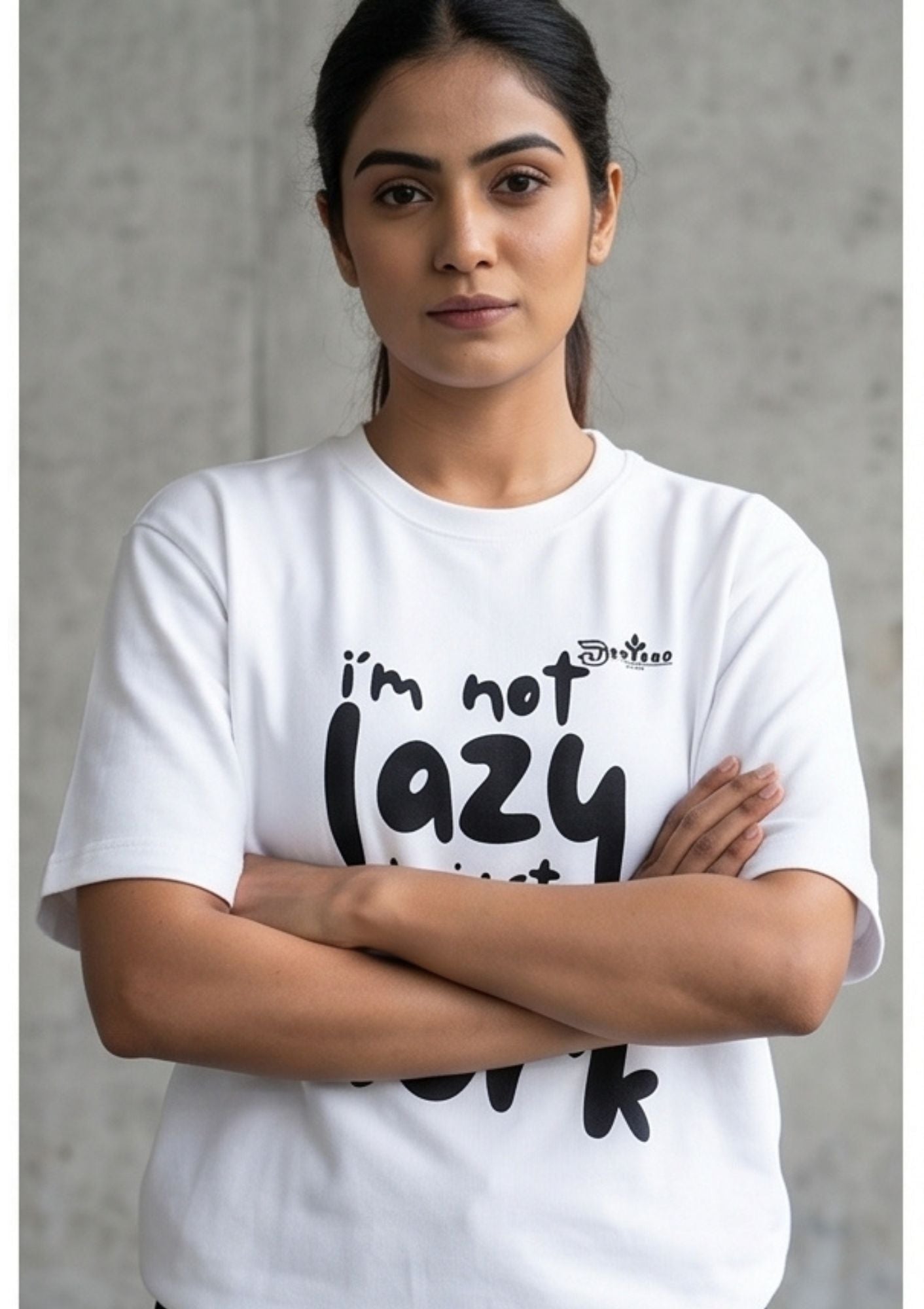 Dunbond label White Oversize T-Shirt//I am not lazy Typography
