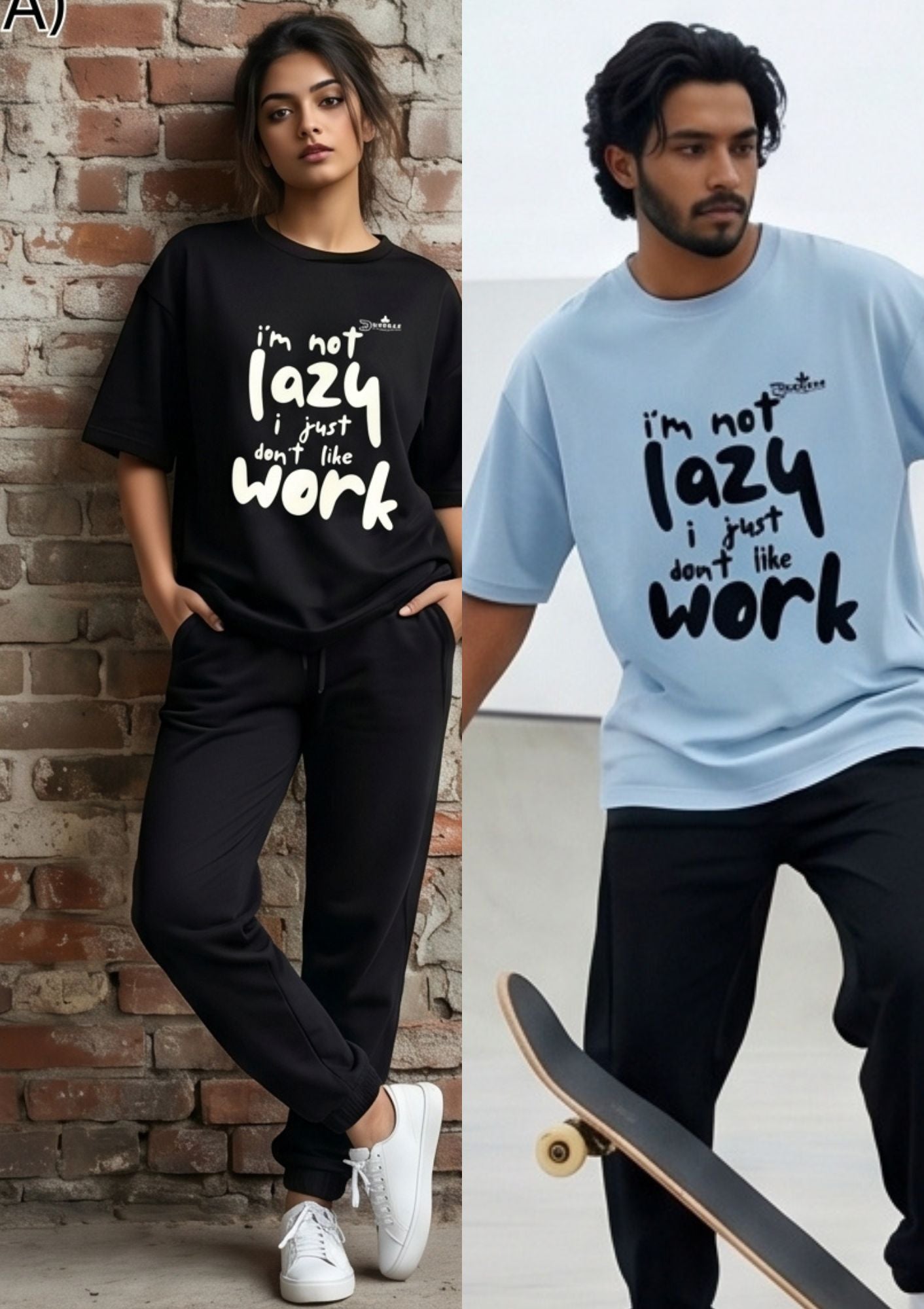 Dunbond label White Oversize T-Shirt//I am not lazy Typography