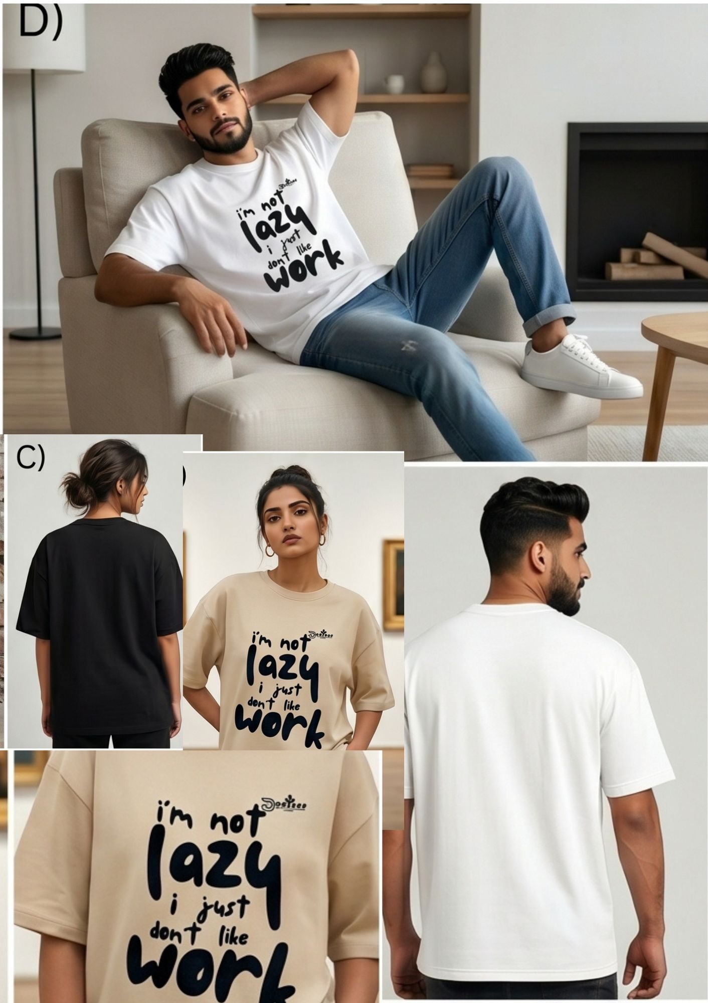 Dunbond label White Oversize T-Shirt//I am not lazy Typography