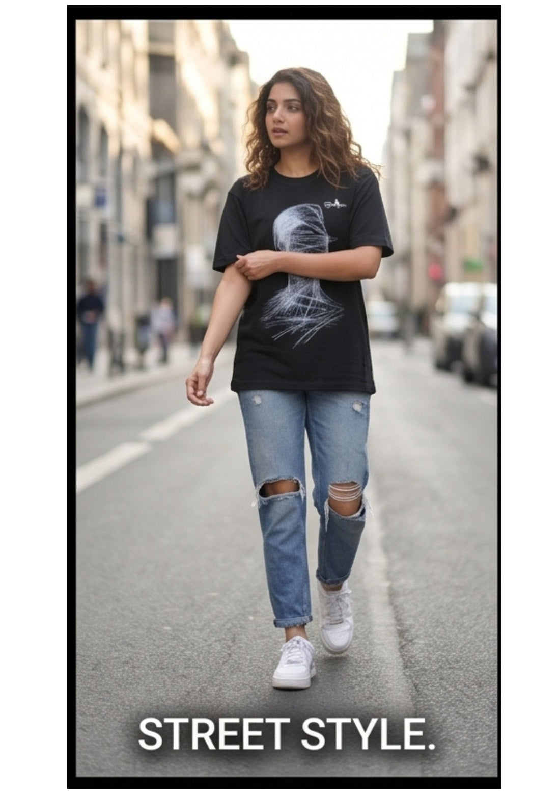 OVERSIZED Fit Black T-Shirt with graphic design Front