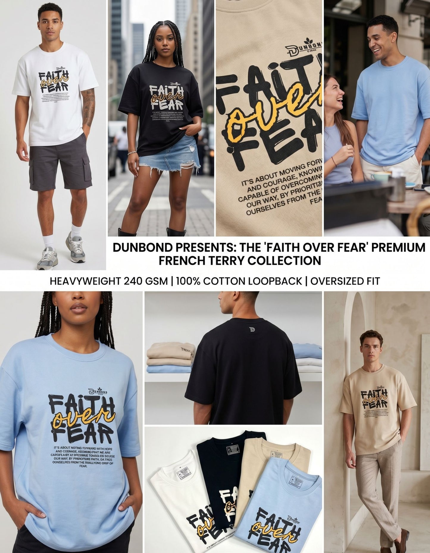 Dunbond label Black and white Oversize T-Shirt // Faith over Fear typography