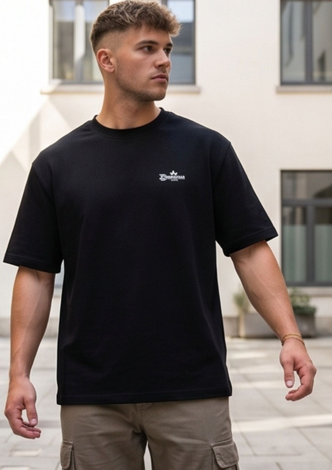 Dunbond label oversize French terry cotton Black T-Shirt/ Back Transformer Printed