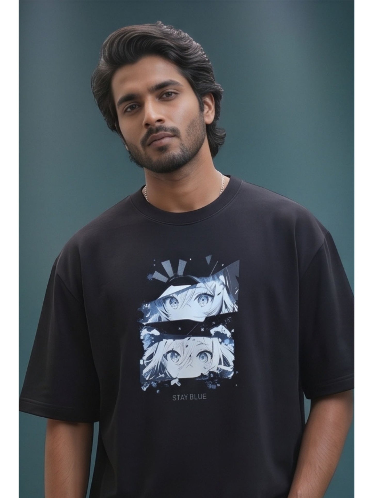 Dunbond label Oversize Black French terry Cotton T-Shirt// Front and back graphic Print