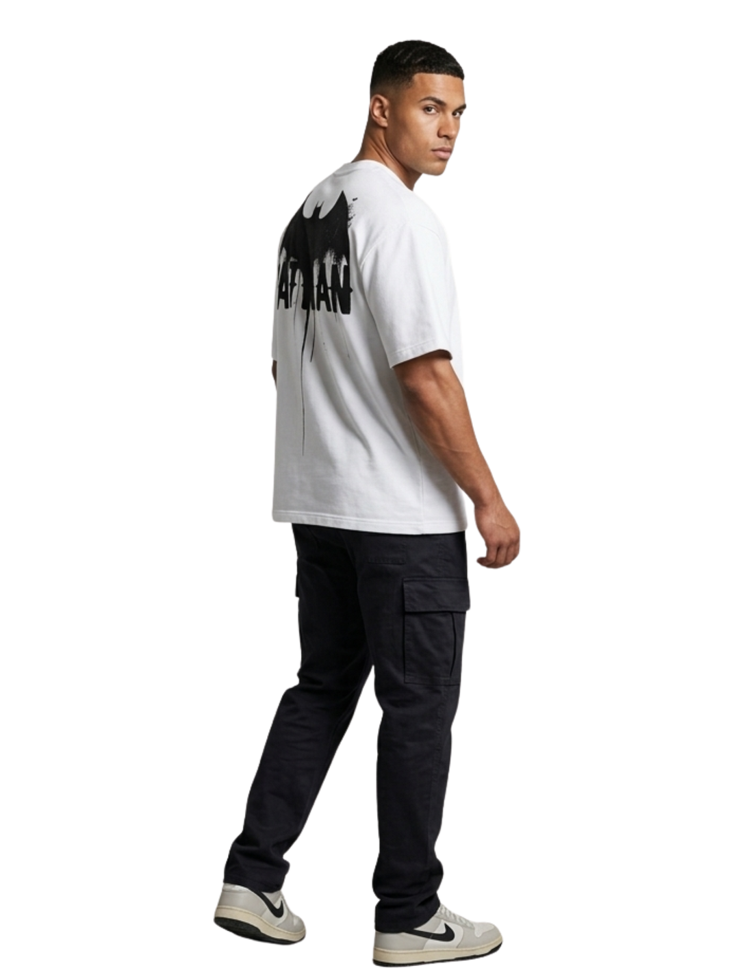 Oversize white T-Shirt/ french terry cotton/ Bat graphic
