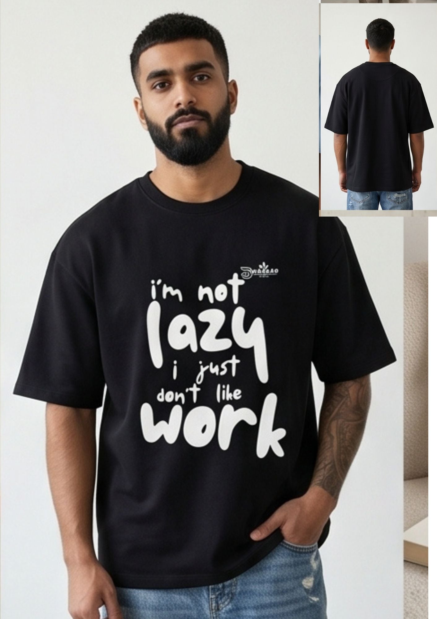 Dunbond label White Oversize T-Shirt//I am not lazy Typography