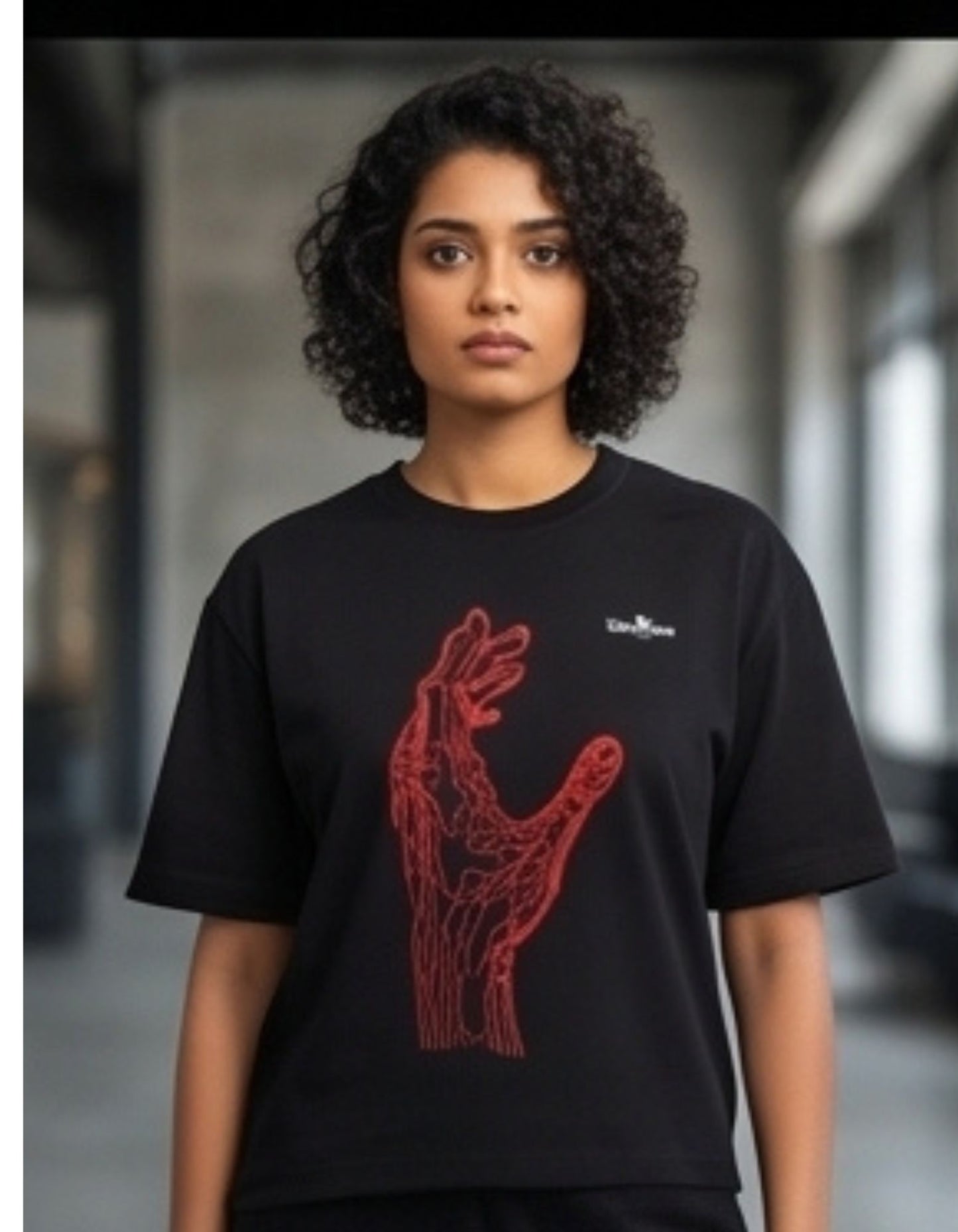 Dunbond label White Oversize T-Shirt// Front hand graphic